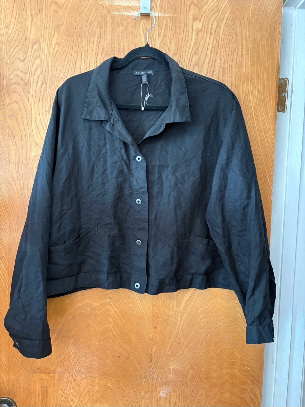 Eileen Fisher Black Button-Front Linen Blend Jacket XL